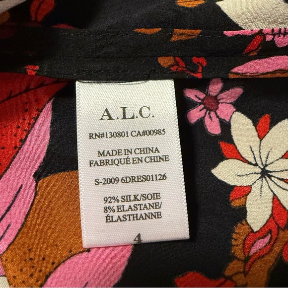A.L.C. Marcel Floral Print Dress Black Red Silk Midi High Neck Long Sleeves - Picture 13 of 15